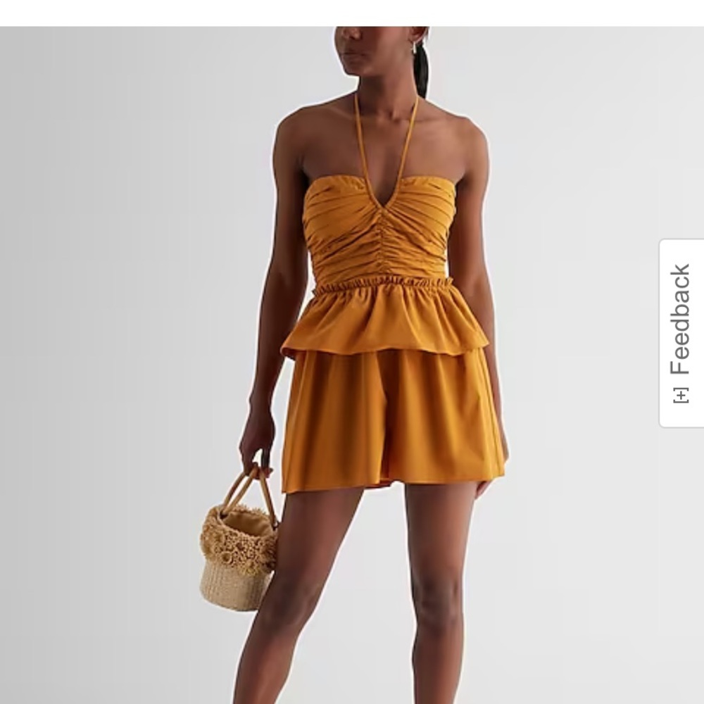 Halter Neck Tiered Pleated Poplin Romper (Worn Once)